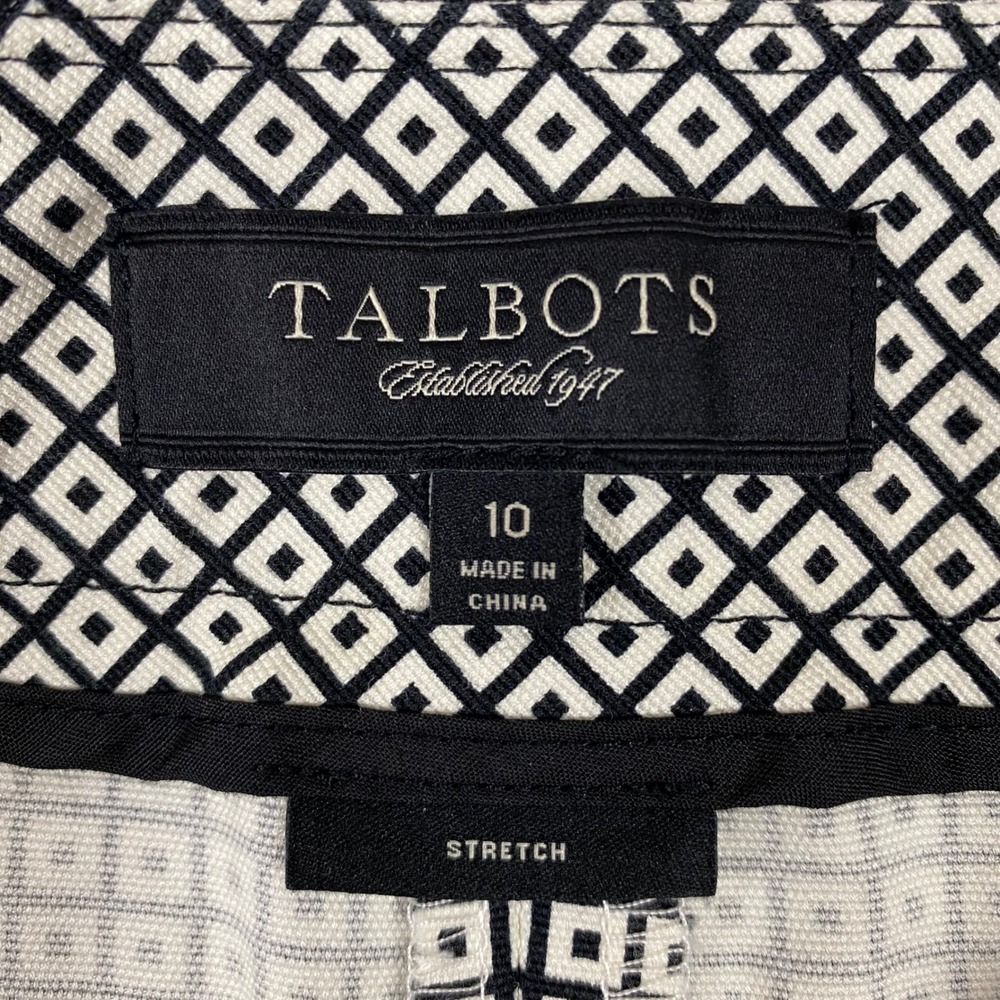 Talbots Geometric Square Print Stretch Cropped Dress Pants Womens 10 Black Ivory - Picture 5 of 11